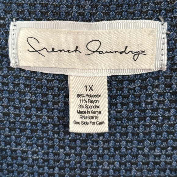 French Laundry Marled Dark Blue Waffle Knit Sweater w/Shoulder Button Accent 1X - Picture 3 of 14